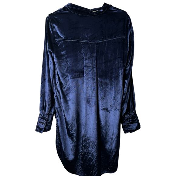 Maeve Blue Velvet Button Front Tie Neck Tunic Womens 6 Formal Dressy Holiday Fun - Picture 10 of 15